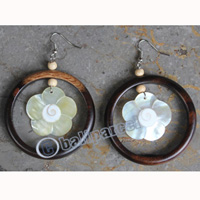 Wooden Earring, Made From Sono Wood With Shell