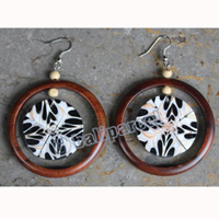 Wooden Earring, Made From Sono Wood With Shell