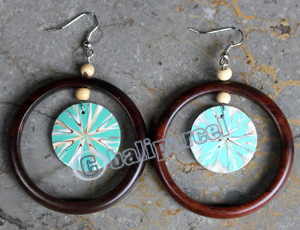 Wooden Earring, Made From Sono Wood With Shell
