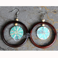 Wooden Earring, Made From Sono Wood With Shell