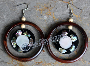Wooden Earring, Made From Sono Wood With Shell