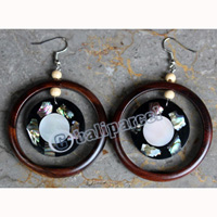 Wooden Earring, Made From Sono Wood With Shell