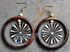 Wooden Earring, Made From Sono Wood With Shell