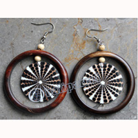 Wooden Earring, Made From Sono Wood With Shell