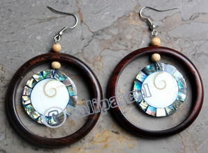 Wooden Earring, Made From Sono Wood With Shell