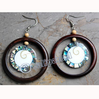Wooden Earring, Made From Sono Wood With Shell