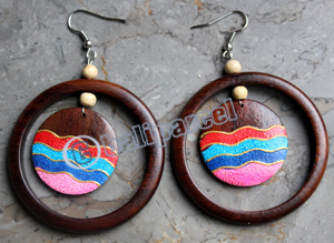 Wooden Earring, Made From Sono Wood With Painting