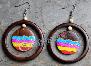 Wooden Earring, Made From Sono Wood With Painting