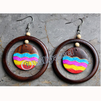 Wooden Earring, Made From Sono Wood With Painting