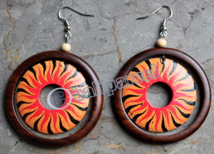 Wooden Earring, Made From Sono Wood With Painting