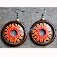 Wooden Earring, Made From Sono Wood With Painting