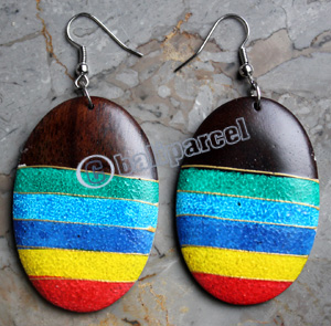 Wooden Earring, Made From Sono Wood With Painting