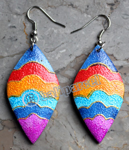 Wooden Earring, Made From Sono Wood With Painting