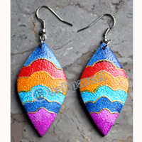 Wooden Earring, Made From Sono Wood With Painting