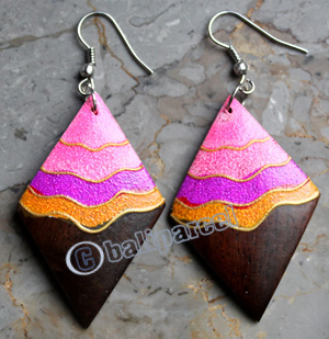 Wooden Earring, Made From Sono Wood With Painting