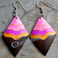 Wooden Earring, Made From Sono Wood With Painting