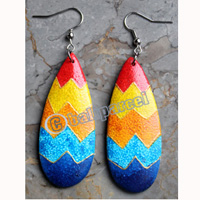 Wooden Earring, Made From Sono Wood With Painting