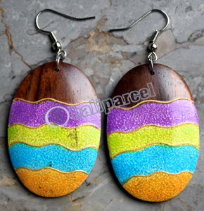 Wooden Earring, Made From Sono Wood With Painting