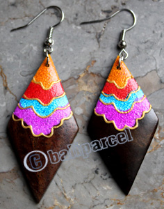 Wooden Earring, Made From Sono Wood With Painting