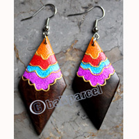 Wooden Earring, Made From Sono Wood With Painting