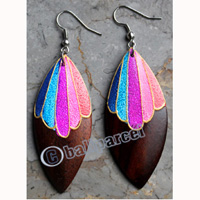 Wooden Earring, Made From Sono Wood With Painting