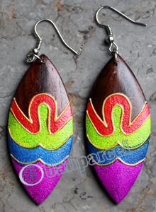 Wooden Earring, Made From Sono Wood With Painting