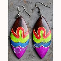Wooden Earring, Made From Sono Wood With Painting
