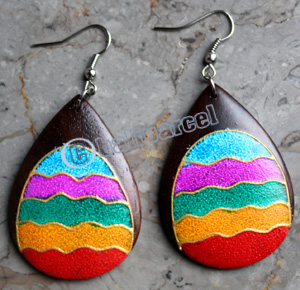 Wooden Earring, Made From Sono Wood With Painting