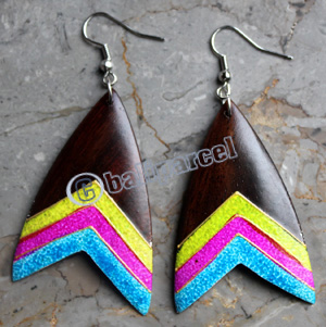 Wooden Earring, Made From Sono Wood With Painting