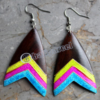 Wooden Earring, Made From Sono Wood With Painting