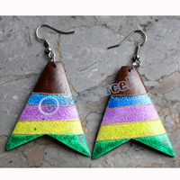 Wooden Earring, Made From Sono Wood With Painting