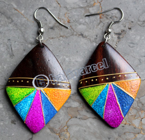 Wooden Earring, Made From Sono Wood With Painting