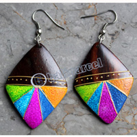 Wooden Earring, Made From Sono Wood With Painting