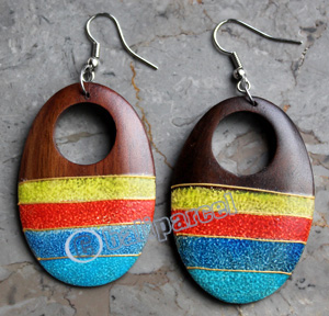 Wooden Earring, Made From Sono Wood With Painting