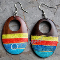 Wooden Earring, Made From Sono Wood With Painting