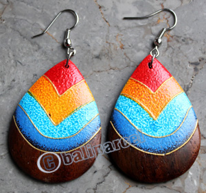 Wooden Earring, Made From Sono Wood With Painting
