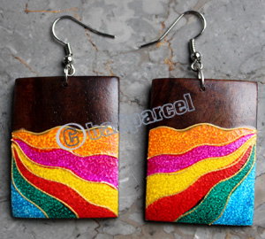 Wooden Earring, Made From Sono Wood With Painting