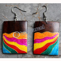 Wooden Earring, Made From Sono Wood With Painting