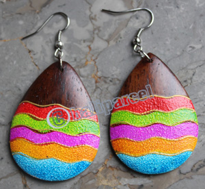 Wooden Earring, Made From Sono Wood With Painting