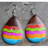 Wooden Earring, Made From Sono Wood With Painting