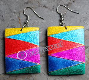Wooden Earring, Made From Sono Wood With Painting