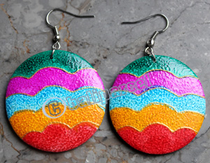 Wooden Earring, Made From Sono Wood With Painting
