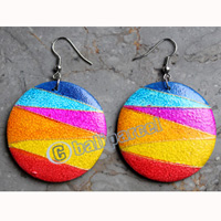 Wooden Earring, Made From Sono Wood With Painting