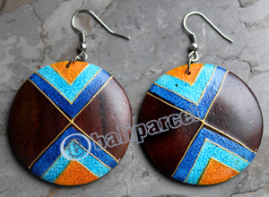 Wooden Earring, Made From Sono Wood With Painting