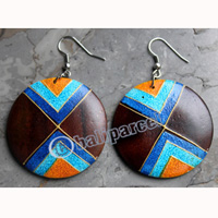 Wooden Earring, Made From Sono Wood With Painting