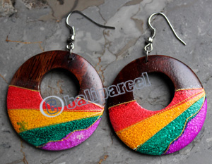 Wooden Earring, Made From Sono Wood With Painting