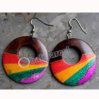 Wooden Earring, Made From Sono Wood With Painting