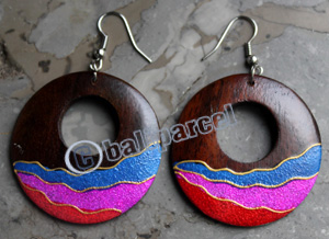 Wooden Earring, Made From Sono Wood With Painting