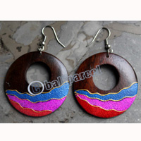 Wooden Earring, Made From Sono Wood With Painting