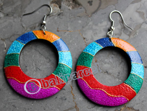 Wooden Earring, Made From Sono Wood With Painting